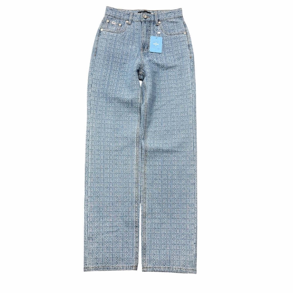 Blanc & Eclare Monogram Logo Denim Jeans Wide Leg Size M NWT